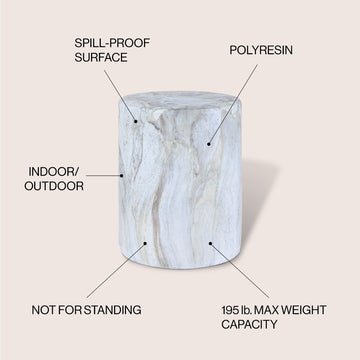 Troy 16" Modern Minimalist Faux Marble Column Indoor/Outdoor Accent Table - JONATHAN Y